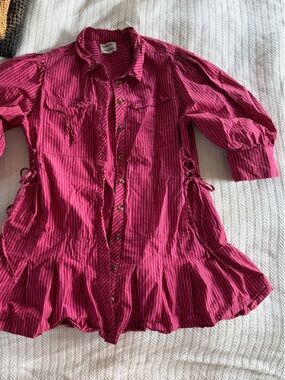 Damson Madder mini dress button down striped pink